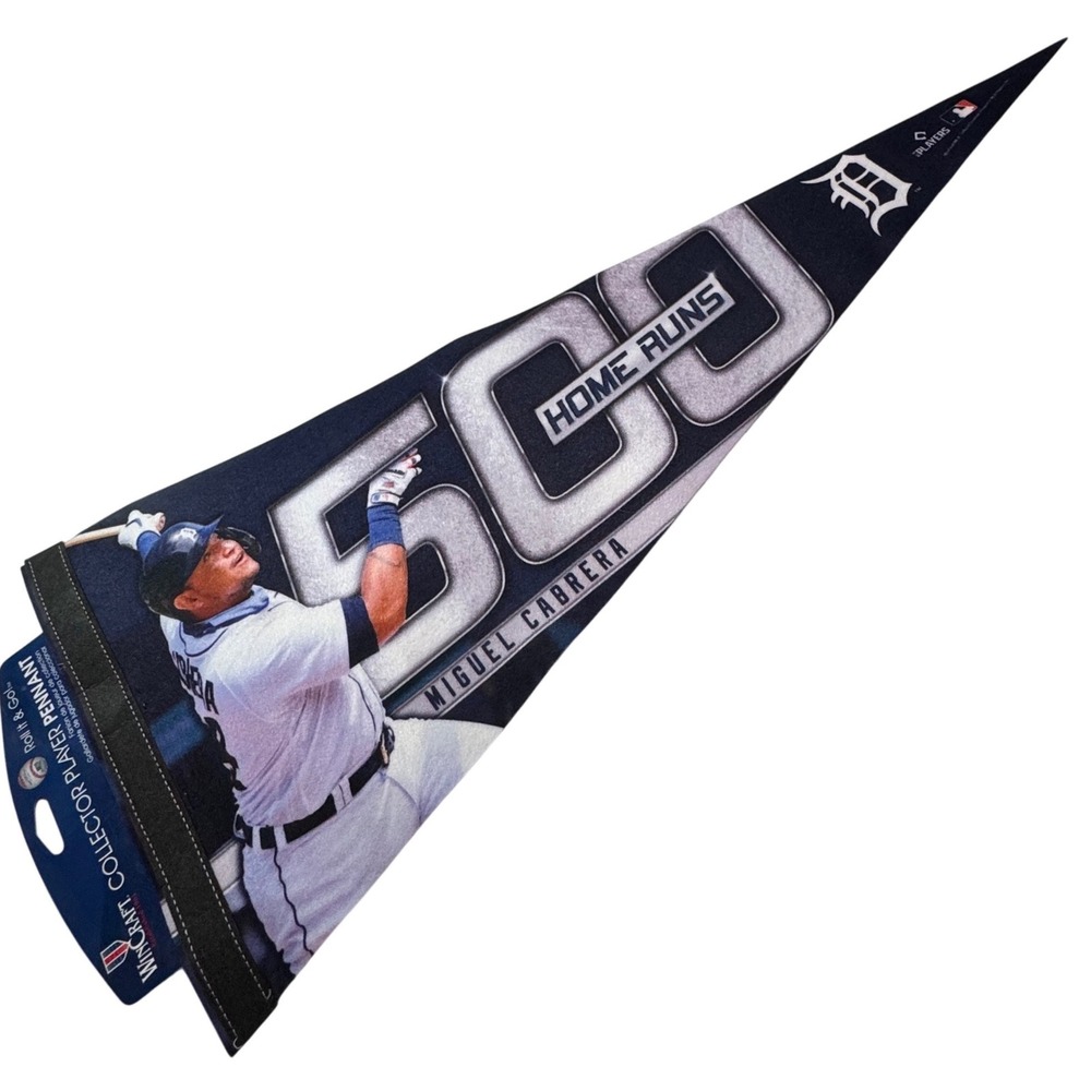 WinCraft Miguel Cabrera 500 Home Runs Detroit Tigers Pennant 12x30 Navy